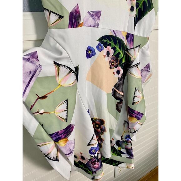 Bariano White Abstract Sleeveless Ruffle Cocktail Dress - Picture 2 of 7